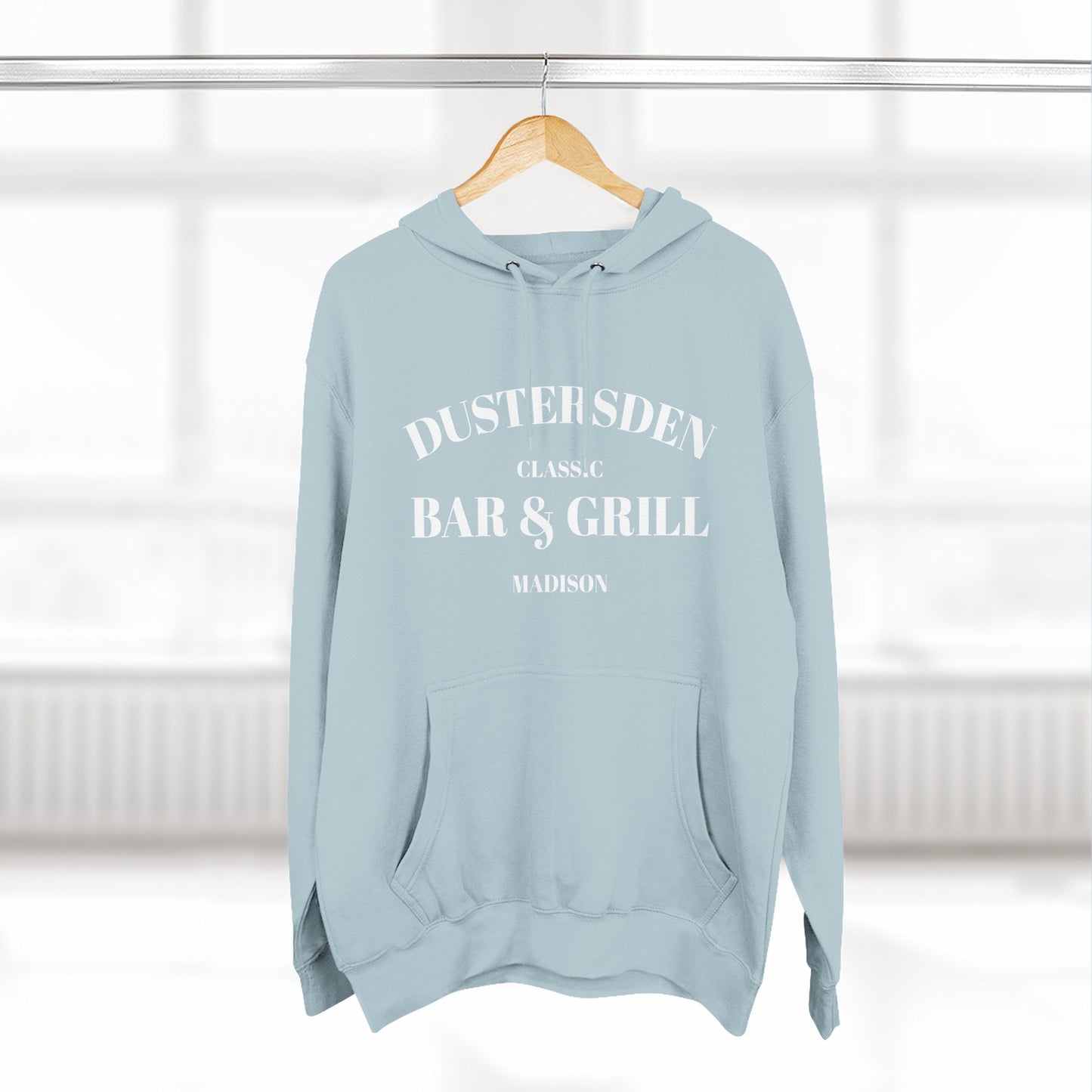 Dustersden Classic Bar and Grill Madison Hoodie — Minimal Logo Fleece Pullover