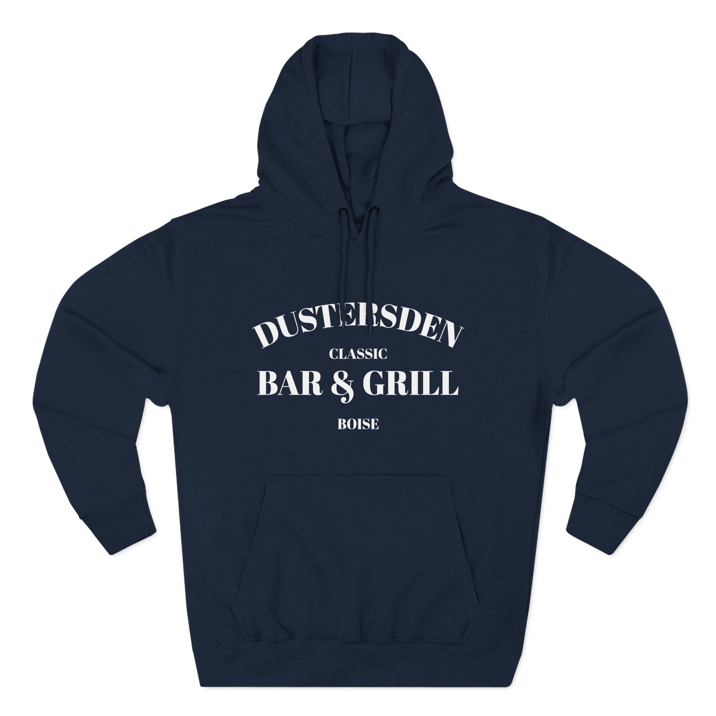 Dustersden Classic Bar and Grill Boise Hoodie — Minimal Logo Fleece Pullover