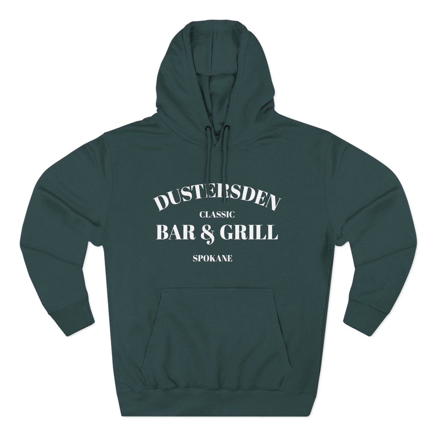 Dustersden Classic Bar and Grill Spokane Hoodie — Minimal Logo Fleece Pullover