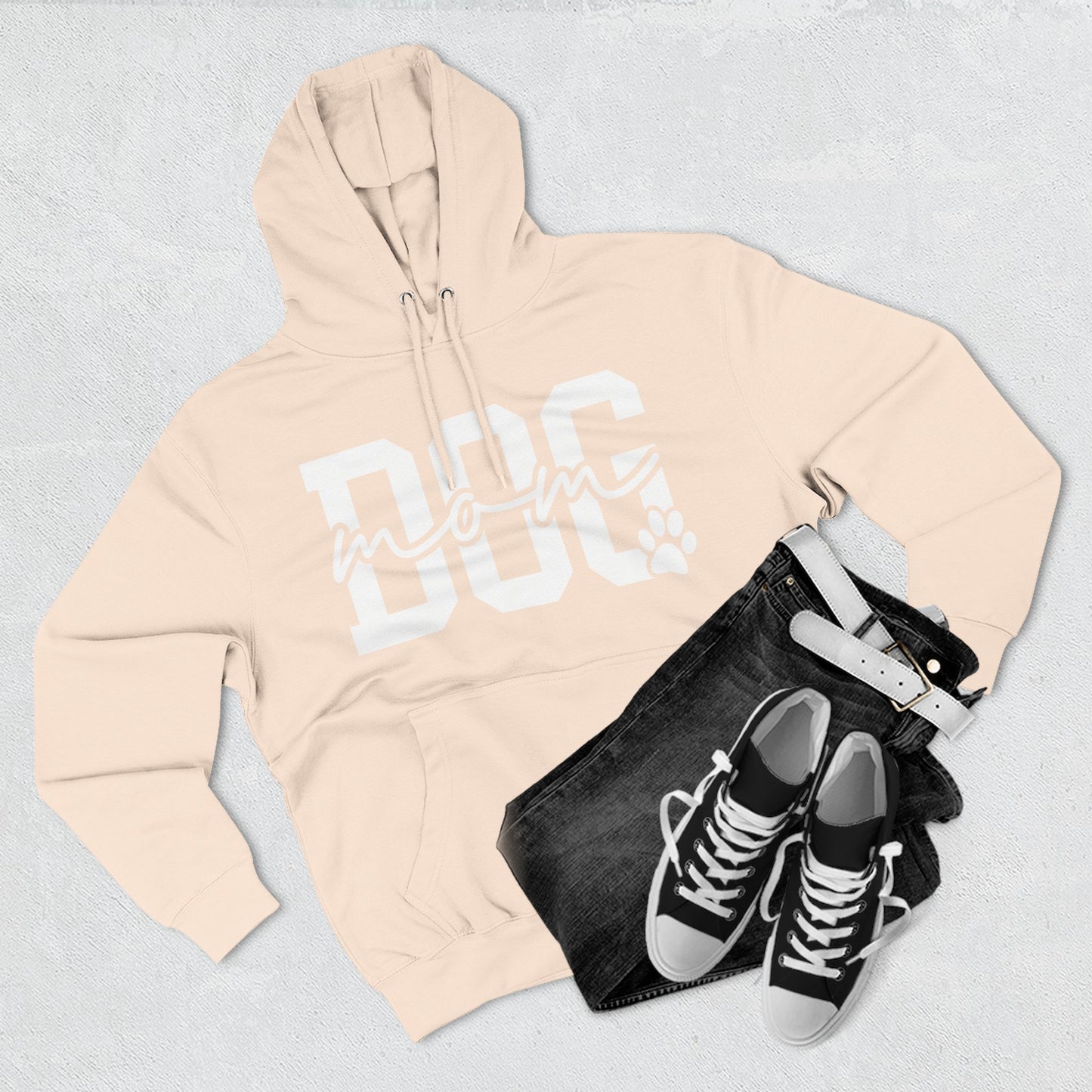 Dog Mom Hoodie — Cozy Fleece Pullover with 'Dog Mom' Script & Paw Graphic