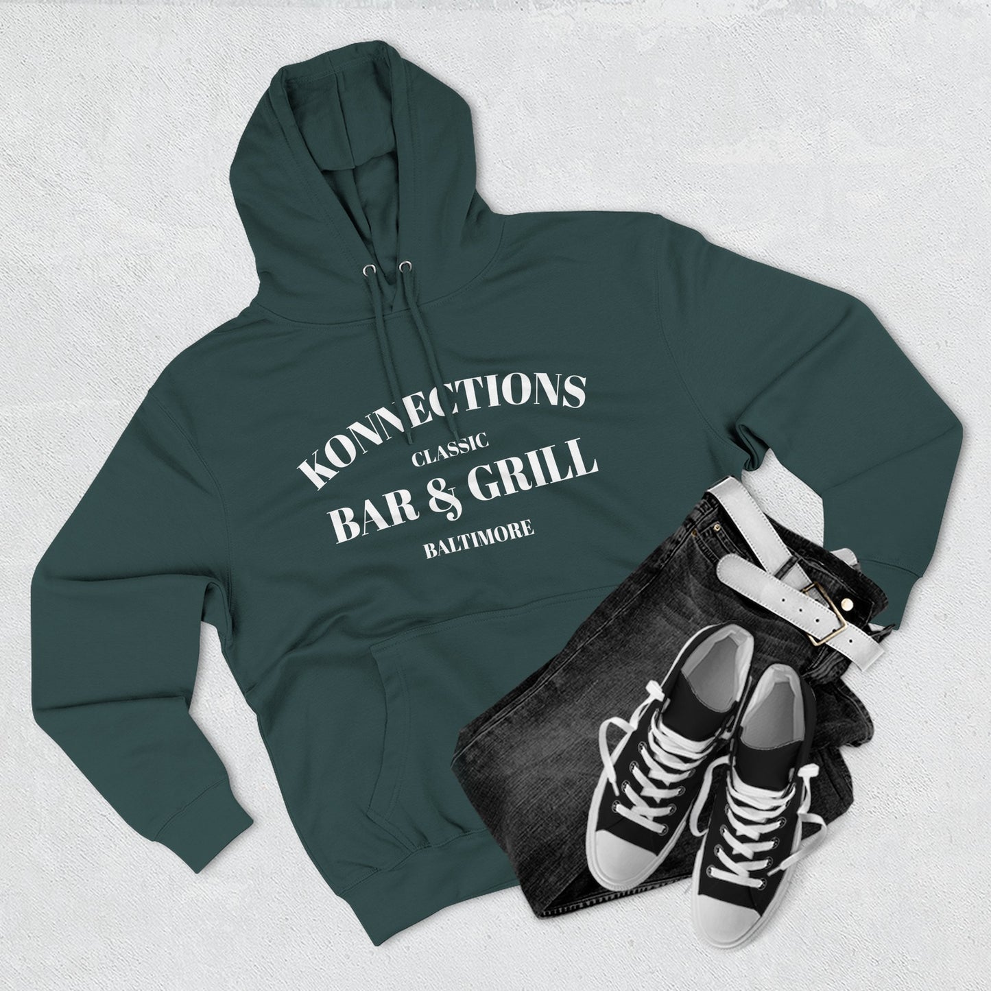Konnections Classic Bar and Grill Baltimore Hoodie — Minimal Logo Fleece Pullover