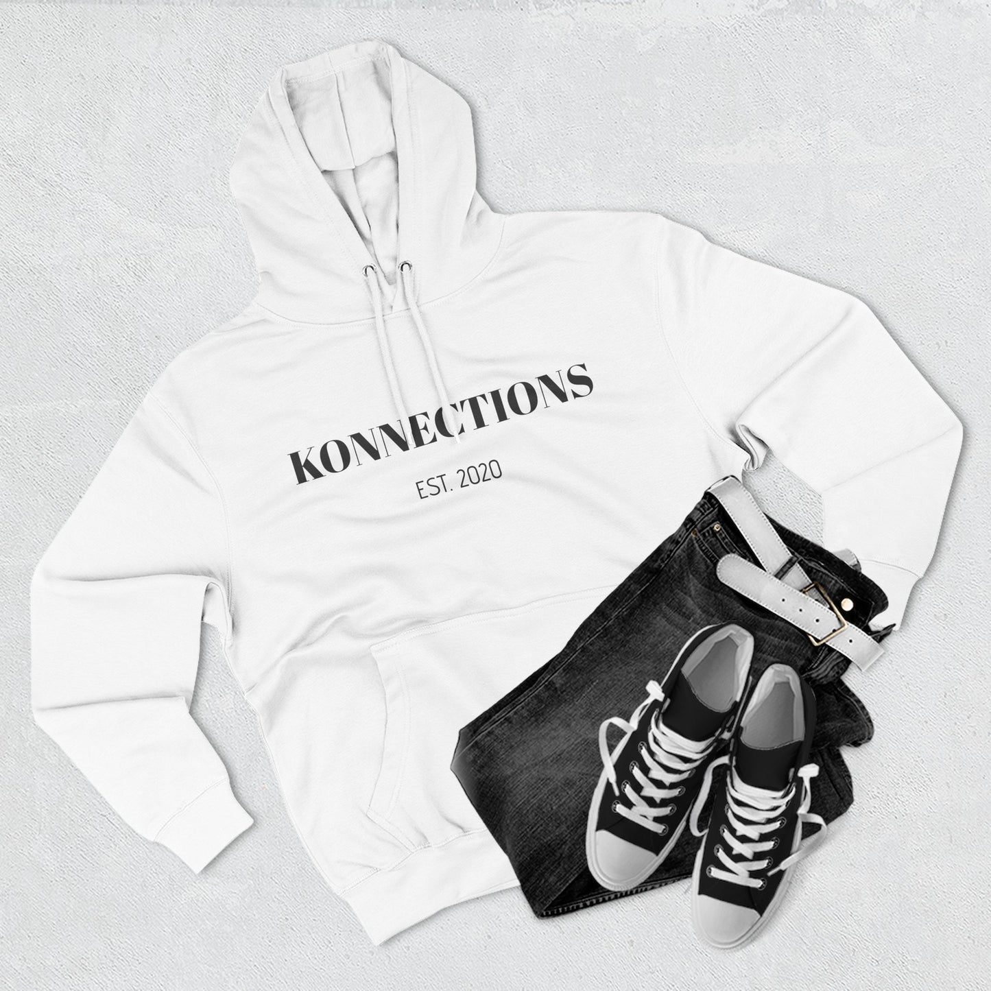 Konnections Fleece Hoodie — Minimal Text Graphic Pullover