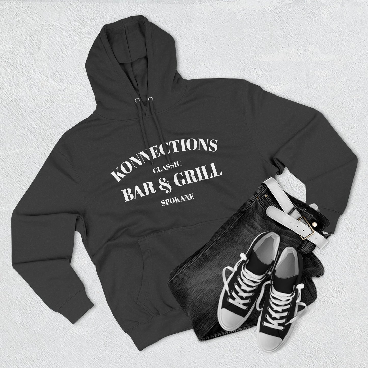 Konnections Classic Bar and Grill Spokane Hoodie — Minimal Logo Fleece Pullover