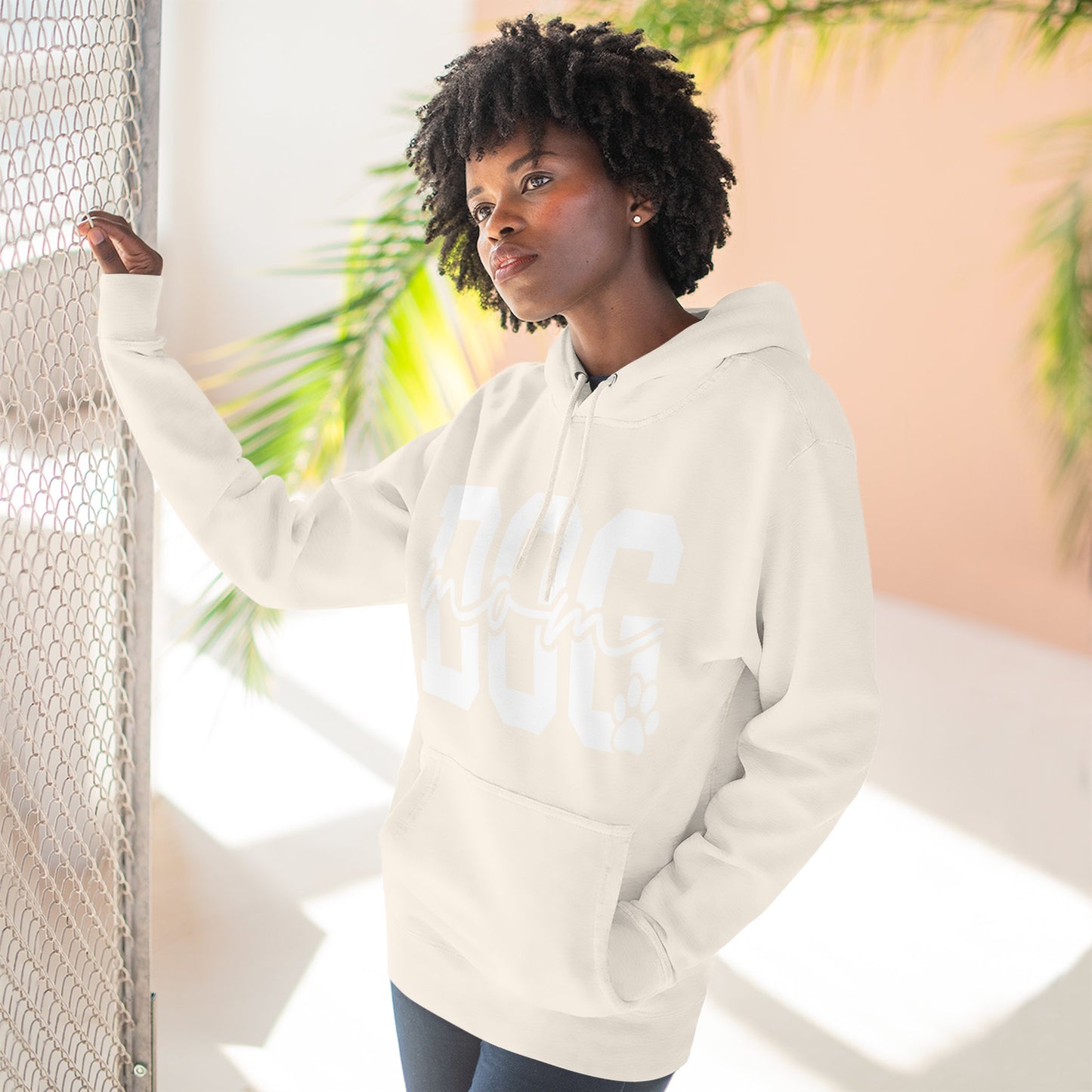 Dog Mom Hoodie — Cozy Fleece Pullover with 'Dog Mom' Script & Paw Graphic