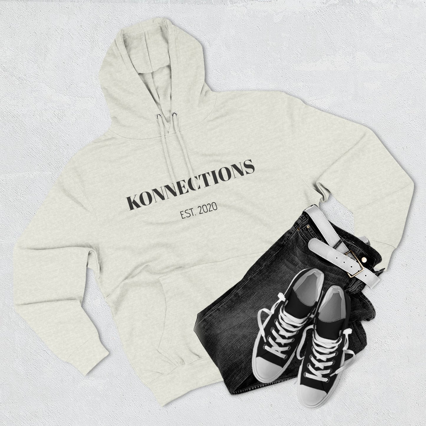 Konnections Fleece Hoodie — Minimal Text Graphic Pullover