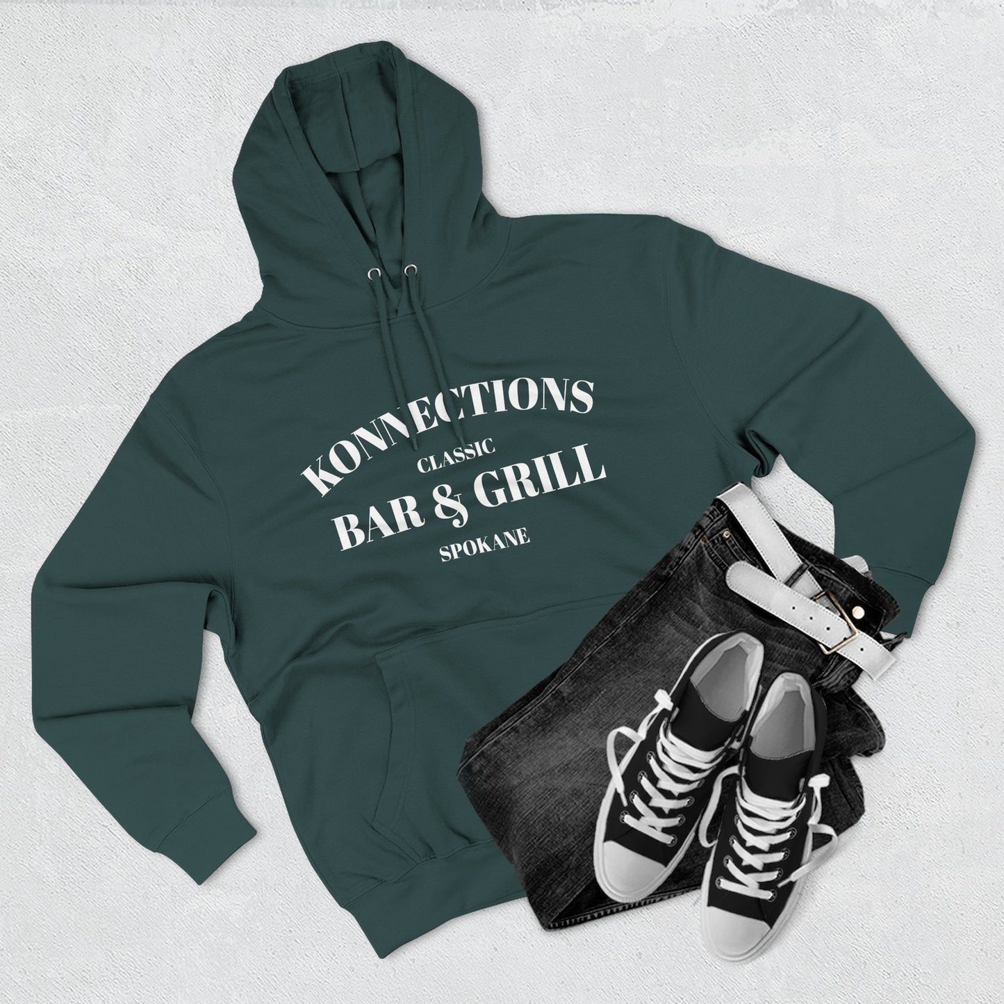 Konnections Classic Bar and Grill Spokane Hoodie — Minimal Logo Fleece Pullover