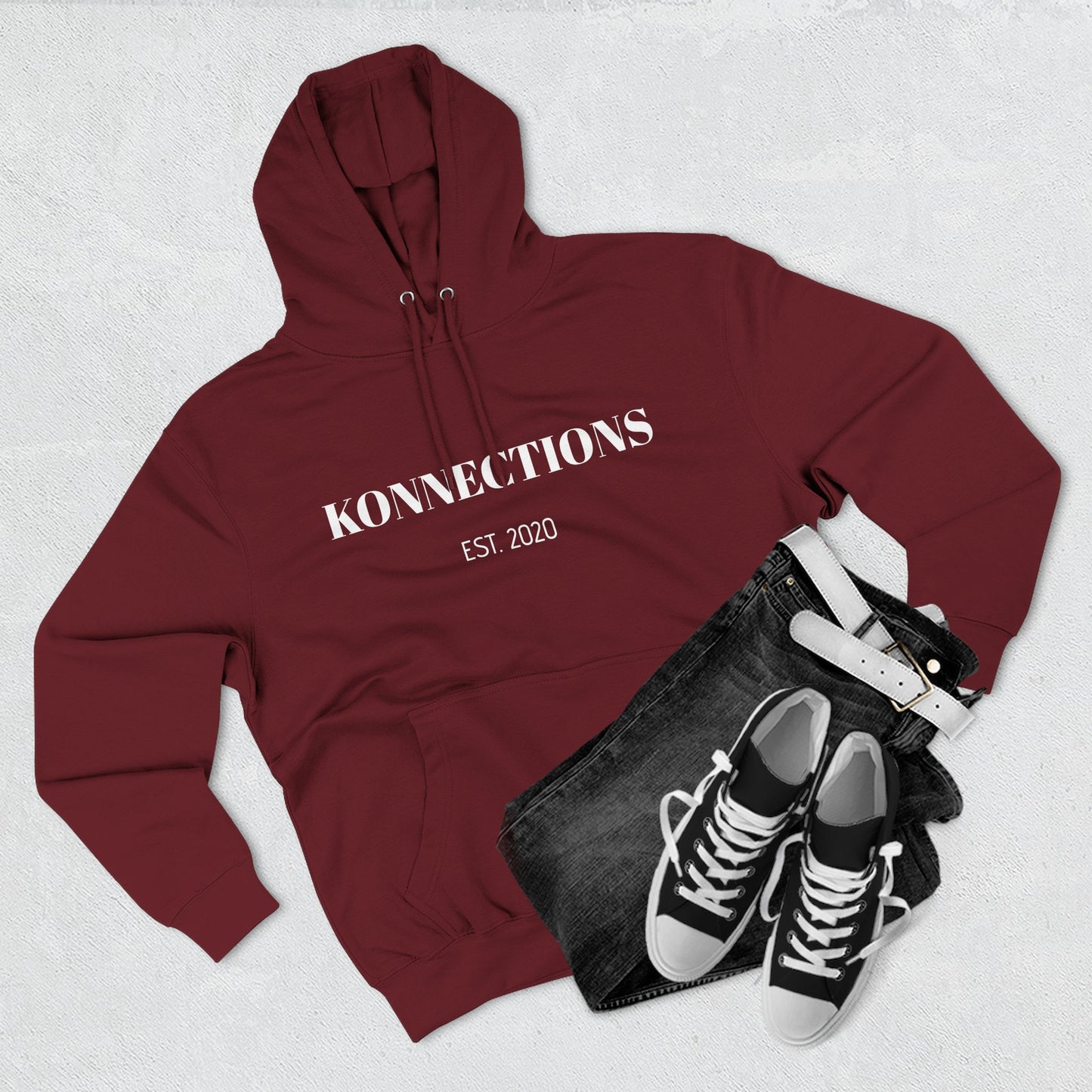 Konnections Fleece Hoodie — Minimal Text Graphic Pullover