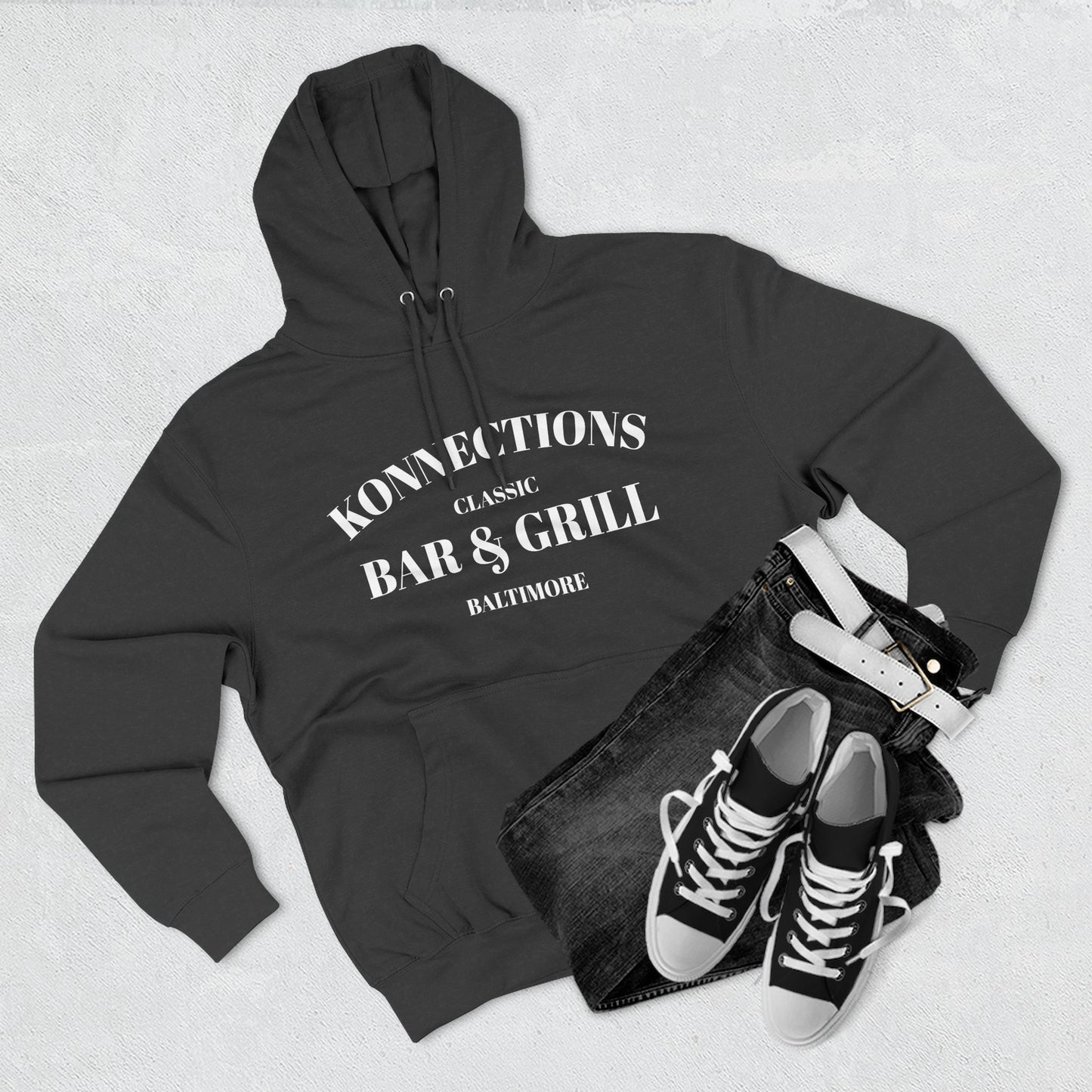 Konnections Classic Bar and Grill Baltimore Hoodie — Minimal Logo Fleece Pullover
