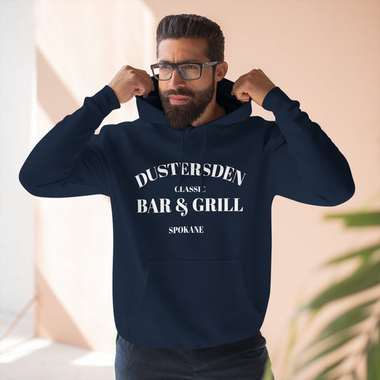 Dustersden Classic Bar and Grill Spokane Hoodie — Minimal Logo Fleece Pullover