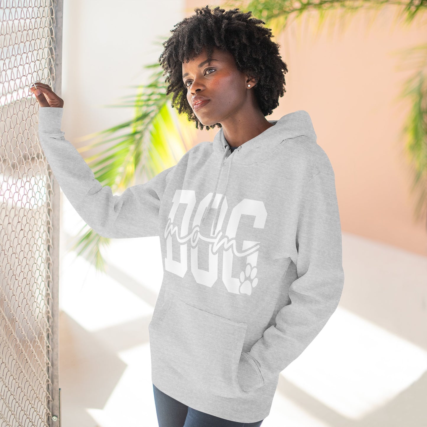 Dog Mom Hoodie — Cozy Fleece Pullover with 'Dog Mom' Script & Paw Graphic
