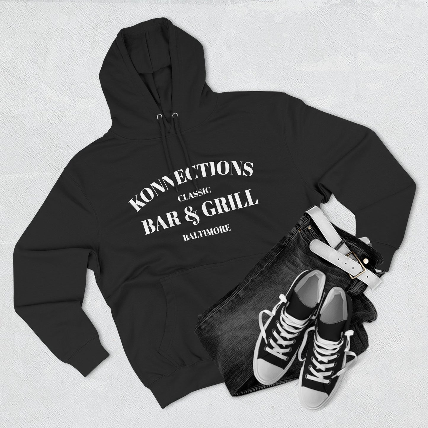 Konnections Classic Bar and Grill Baltimore Hoodie — Minimal Logo Fleece Pullover