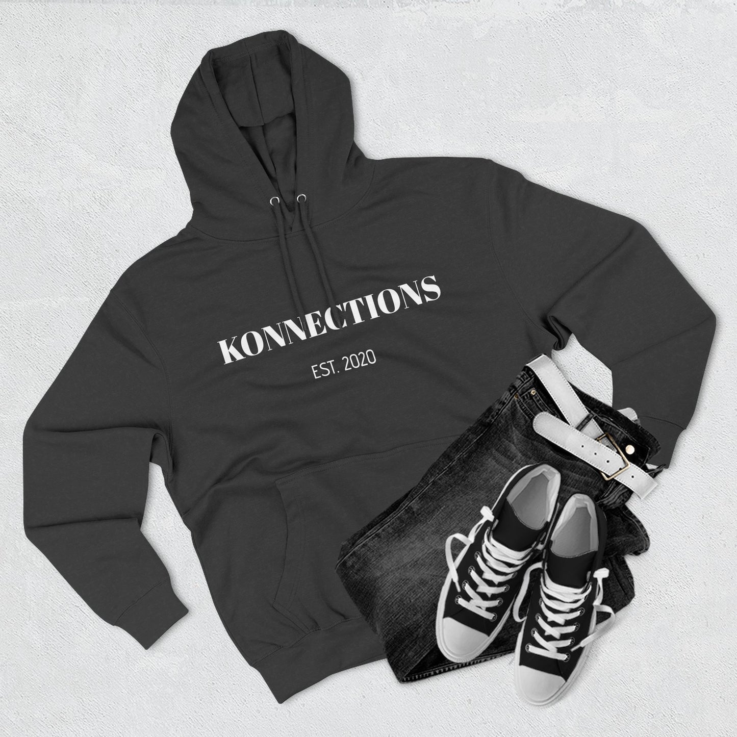 Konnections Fleece Hoodie — Minimal Text Graphic Pullover