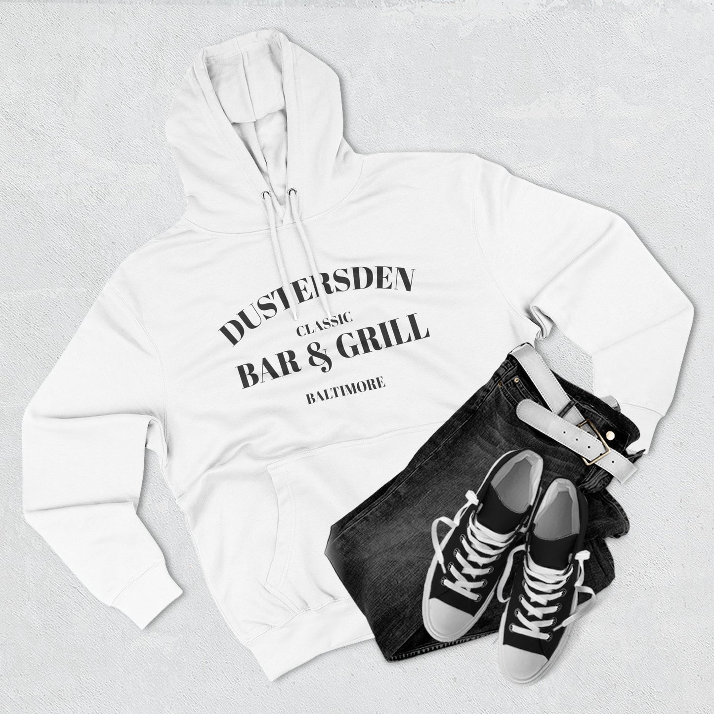 Dustersden Classic Bar and Grill Baltimore Hoodie — Minimal Logo Fleece Pullover