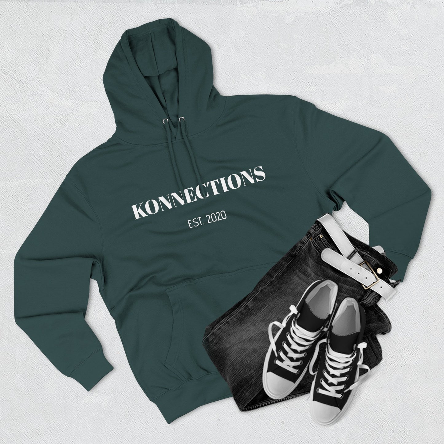 Konnections Fleece Hoodie — Minimal Text Graphic Pullover